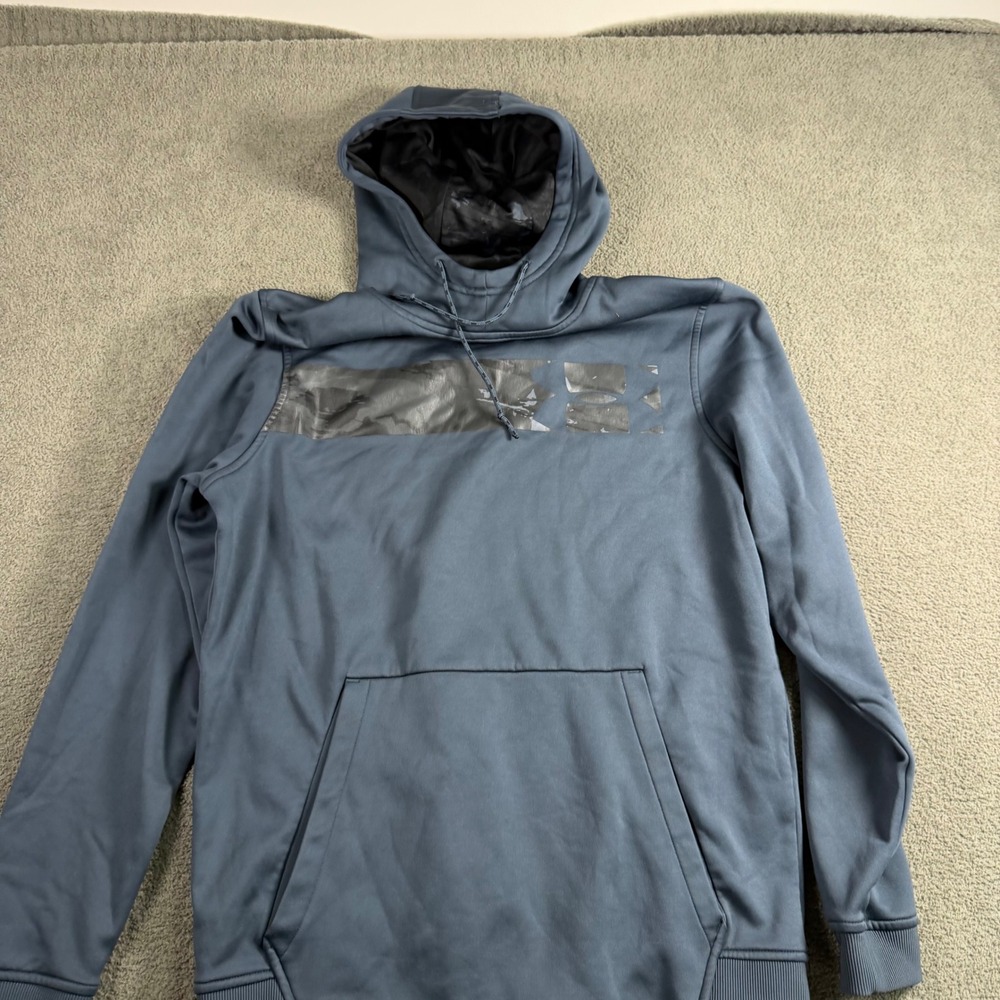Under Armour Mens ColdGear Loose Fit Graphic Pullover Hoodie Blue Medium 9559